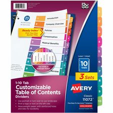 Ready Index Dividers, TOC, 10-Tab, 3HP, 8-1/2"x11", 36/CT, MI