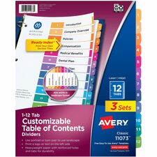 Ready Index Dividers, TOC, 1-12 Tab, 3HP, 8-1/2"x11", 8Sets/CT, MI