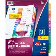 ReadyIndexDividers, TOC, 1-15 Tab, 3HP, 8-1/2"x11", 3/PK, 24PK/CT