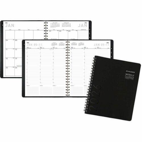 Contemporary Weekly/Monthly Planner, Vertical-Column Format, 11 x 8.25, Black Cover, 12-Month (Jan to Dec): 2026