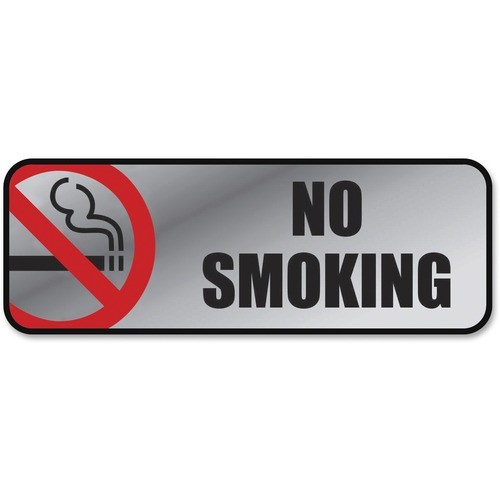 Brush Metal Office Sign, No Smoking, 9 X 3, Silver/red