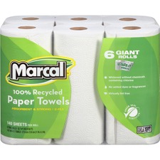 Paper Towels, 2-Ply, 140 Sheets/Roll, 6 Rolls/PK, White