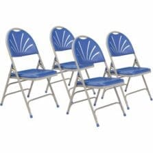 Chairs, Folding, Fan-Back, Contoured, Stacking, SteelFrame, Plastic, 18-1/2"Wx20-3/4"Dx34-1/2"H, 4/CT, Blue