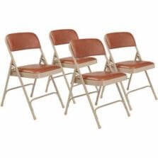 Chair, Folding, 1.25"FoamSeat, Glides, SteelFrame, Vinyl, 18-3/4"Wx20-1/4"Dx29-1/2"H, 4/CT, Honey Brown