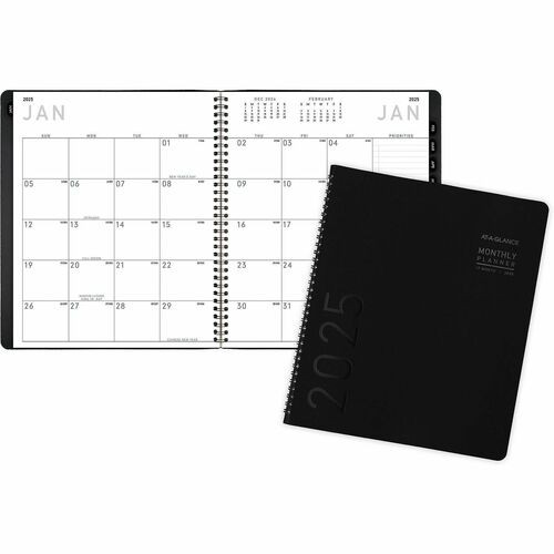Contemporary Monthly Planner, Premium Paper, 11 x 9, Black Cover, 12-Month (Jan to Dec): 2026