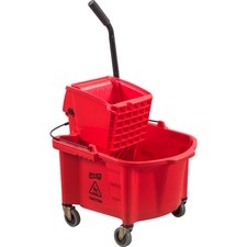 Mop Bucket/Wringer Combo, Splash Guard, 26qt., Red