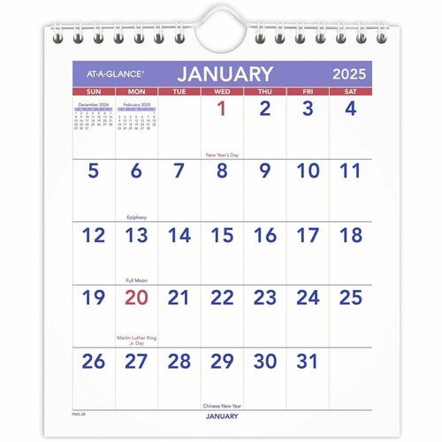 Mini Monthly Wall Calendar, 1PPM, Jan-Dec, 6-1/2"x7-1/2"