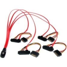 1.64 ft SAS/SATA Data Transfer Cable for Hard Drive, SAS Controller, Storage Device, Hard Drive - First End: 1 x 36-pin SFF-8087 Mini-SAS - Male - Second End: 4 x 15-pin SATA - Male, 4 x 29-pin SFF-8482 - 30 AWG - Red - 1 Each