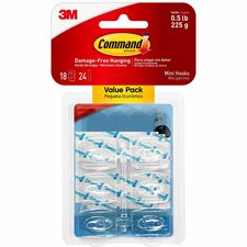 Mini Hooks w/Adhesive Strip, 18/PK, Clear