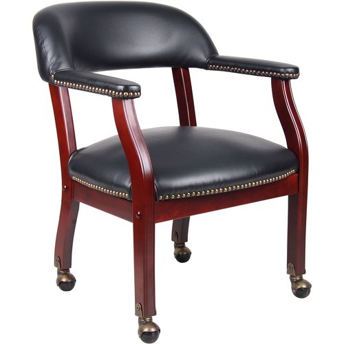 Chair, w/Arms, Casters, NailHeadTrim, Vinyl, 24"x26"x31", BK