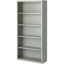 Steel Bookcase, 5-Shelf, 34-1/2"x13"x72", Light Gray