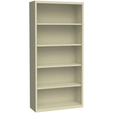 Bookcase, Steel, 5-Shelf, 34-1/2"x13"x72", Putty