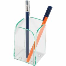 Transparent Pencil Cup, 2-3/4"x2-3/4"x4-3/4", CL/Green