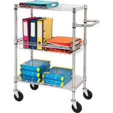 Cart, Mobile, 3-Tier, Wire Metal, 16"x26"x40", Chrome