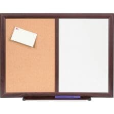 Bulletin Board Combo, Dry-Erase/Cork, 24"x18", Mahogany Frame