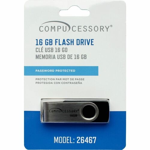 Flash drive, 16GB, Password Protected, Black/Aluminum