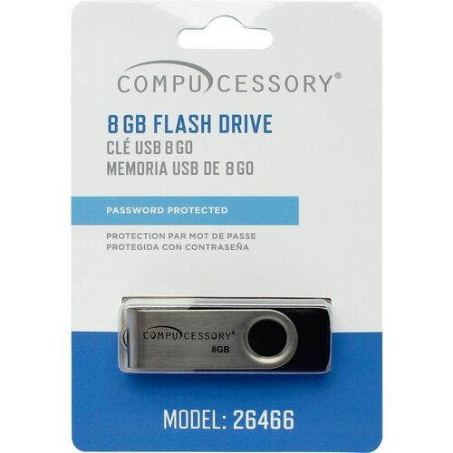 Flash Drive, 8GB, Password Protected, Black/Aluminum
