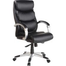 Hi-Back Chair, Leather, Flex Arms, 27"x28.4"x43.1"-46.1", BK