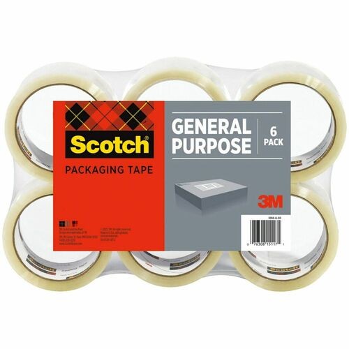 3350 General Purpose Packaging Tape, 3" Core, 1.88" x 109 yds, Clear, 6/Pack