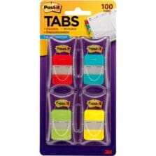 Post-it Tabs, w/Dispenser, 1", Solid Colors, 100/PK, Assorted