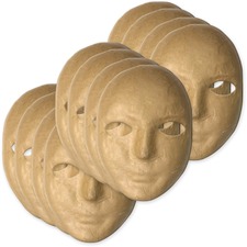 Paper Mache Mask, 8"x5-1/4", 12/Set, Natural