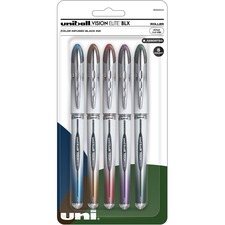 Rollerball Gel Pen, Refillable, 0.8mm, 5/PK, Assorted Ink