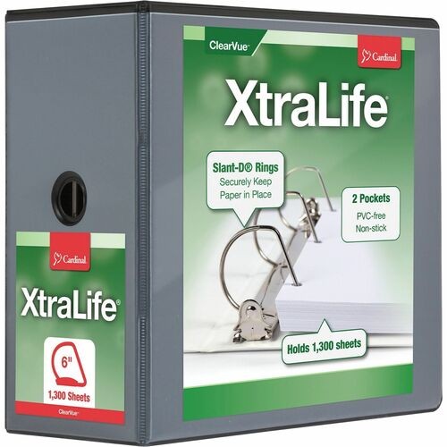 XtraLife ClearVue Non-Stick Slant-D Ring Binder, 3 Rings, 6" Capacity, 11 x 8.5, Black