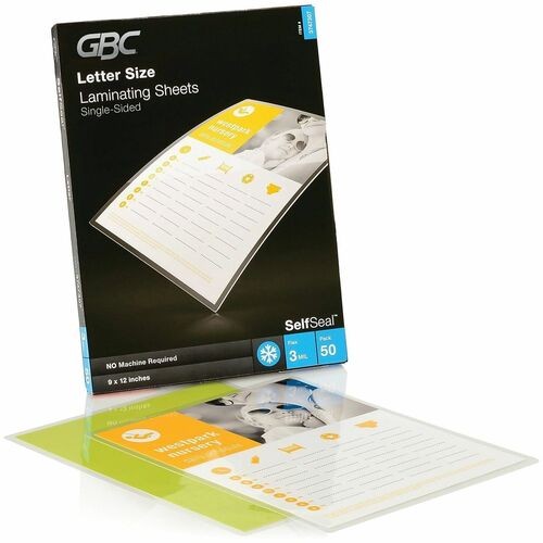 SELFSEAL SELF-ADHESIVE LAMINATING POUCHES AND SINGLE-SIDED SHEETS, 3 MIL, 9" X 12", GLOSS CLEAR, 50/PACK