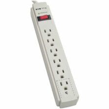 Surge Protector, 6-Outlet, 8'Cord, 1-9/10"Wx1-1/5"Dx10-4/5"H, GY