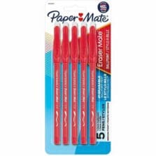 Pens, Ballpoint, Erasable, w/CapEraser, PressurizedInk, Precise, MediumPoint, 1.0mm, 5/PK, Red