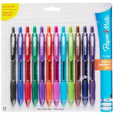 Pens, Ballpoint, Profile, Retractable, 1.4mm, 12/PK, Assorted
