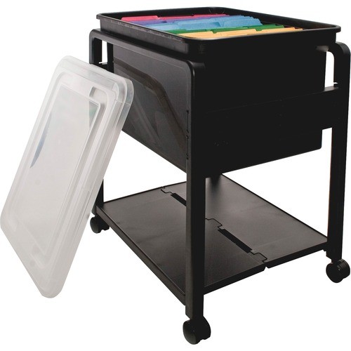 Folding Mobile File Cart, Plastic, 1 Shelf, 1 Bin, 14.5" x 18.5" x 21.75", Black