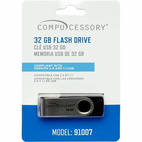 Flash Drive, 32GB, No Password Protectn, Black/Silver