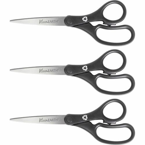 KleenEarth Basic Plastic Handle Scissors, 8" Long, 3.25" Cut Length, Straight Black Handle, 3/Pack