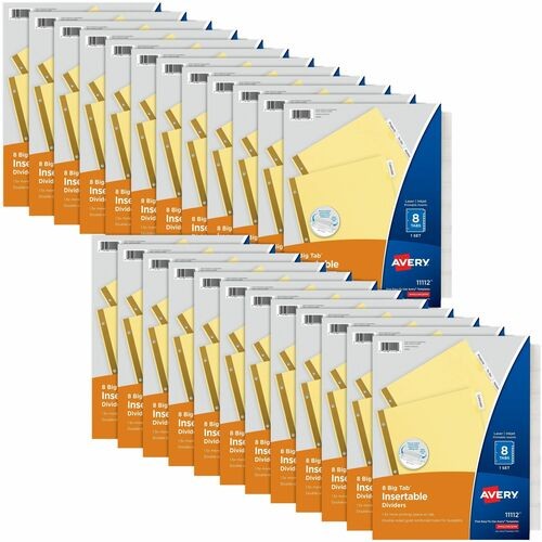 Insertable Big Tab Dividers, 8-Tab, Double-Sided Gold Edge Reinforcing, 11 x 8.5, Buff, Clear Tabs, 24 Sets