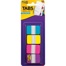 Post-it Tabs, 1"x1.5", 88/PK, AST