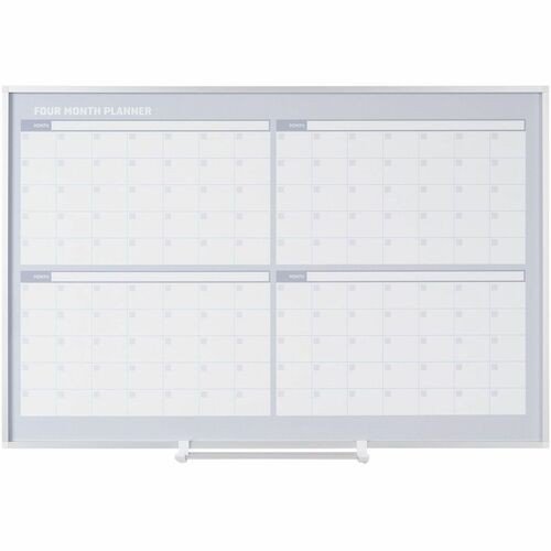 Magnetic Dry Erase Calendar Board, Four-Month Planning/Scheduling, 36" x 24", White Surface, Satin Aluminum Frame