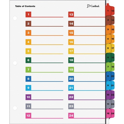 ONESTEP PRINTABLE TABLE OF CONTENTS AND DIVIDERS - DOUBLE COLUMN, 24-TAB, 1 TO 24, 11 X 8.5, WHITE, 1 SET