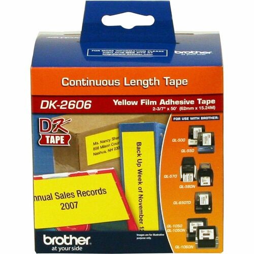Brother 62mm (2 3/7") Black on Yellow Continuous Length Film Label Tape (15m/50') (1/Pkg)
