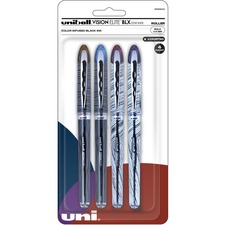 Vision Elite Rollerball Pen, .8mm, 4/PK, BK Ink/ AST Barrel