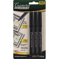 Counterfeit Detector Pens, 3/PK, Black