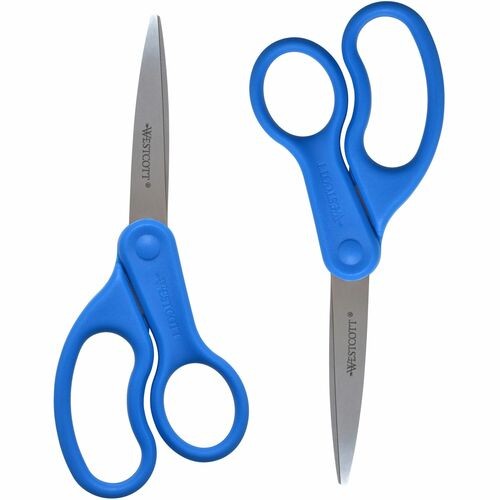 Preferred Line Stainless Steel Scissors, 8" Long, 3.5" Cut Length, Straight Blue Handle, 2/Pack