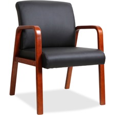 Guest Chair, Leather/Wood, 24"x25-5/8"x33-1/4", Black/Cherry