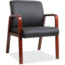 Guest Chair, Leather/Wood, 24"x25-5/8"x33-1/4", Black/Mahogany