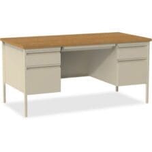Desk, Double-Pedestal, Steel, 60"x30"x29-1/2", Oak/Putty