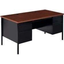 Desk, Double-Pedestal, Steel, 60"x30"x29-1/2", Walnut/Black