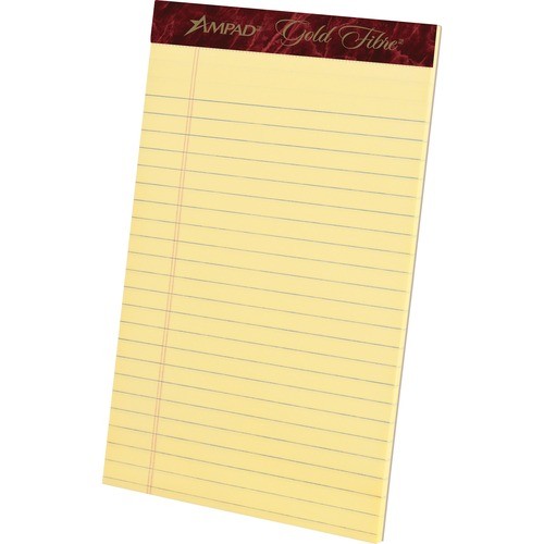 Gold Fibre Quality Writing Pads, Medium/college Rule, 50 Canary-Yellow 5 X 8 Sheets, Dozen
