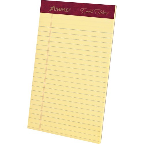Gold Fibre Writing Pads, Narrow Rule, 50 Canary-Yellow 5 X 8 Sheets, 4/pack
