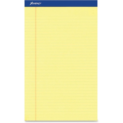 Perforated Writing Pads, Wide/Legal Rule, 50 Canary Yellow 8.5 x 11.75 Sheets, Dozen
