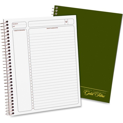 Gold Fibre Wirebound Project Notes Book, Project-Management Format, Green Cover, (84) 9.5 x 7.25 Sheets